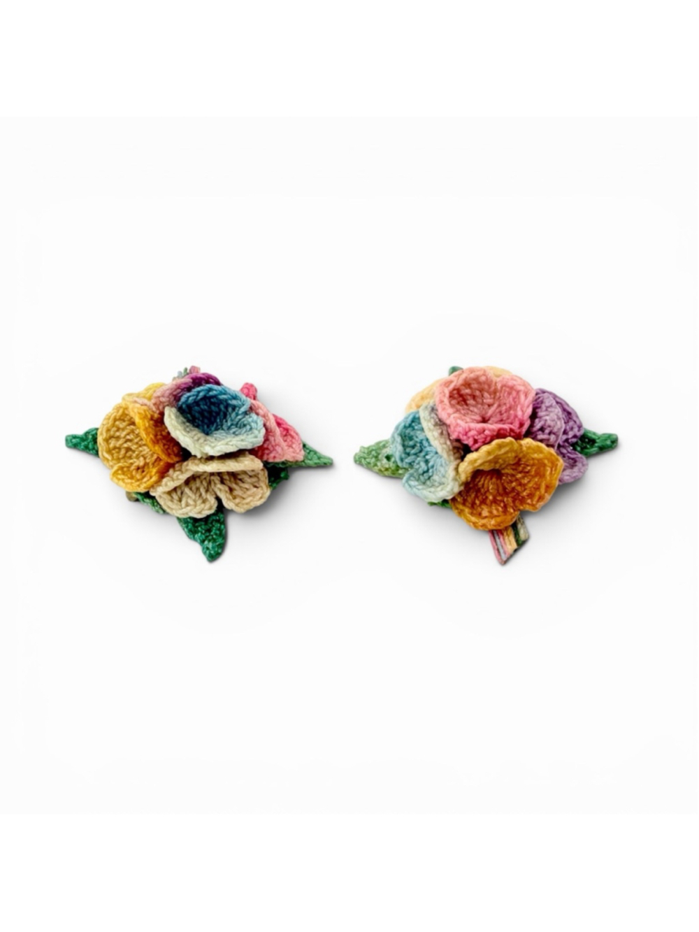 Vintage 1940s German Crocheted Flower Brooch Set Handmade Pastel Floral Pins